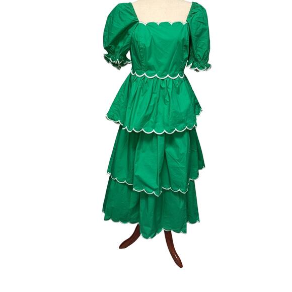 English Factory Dresses & Skirts - English Factory Women’s Green Tiered Puff Sleeve Cotton Dress Size M NWT